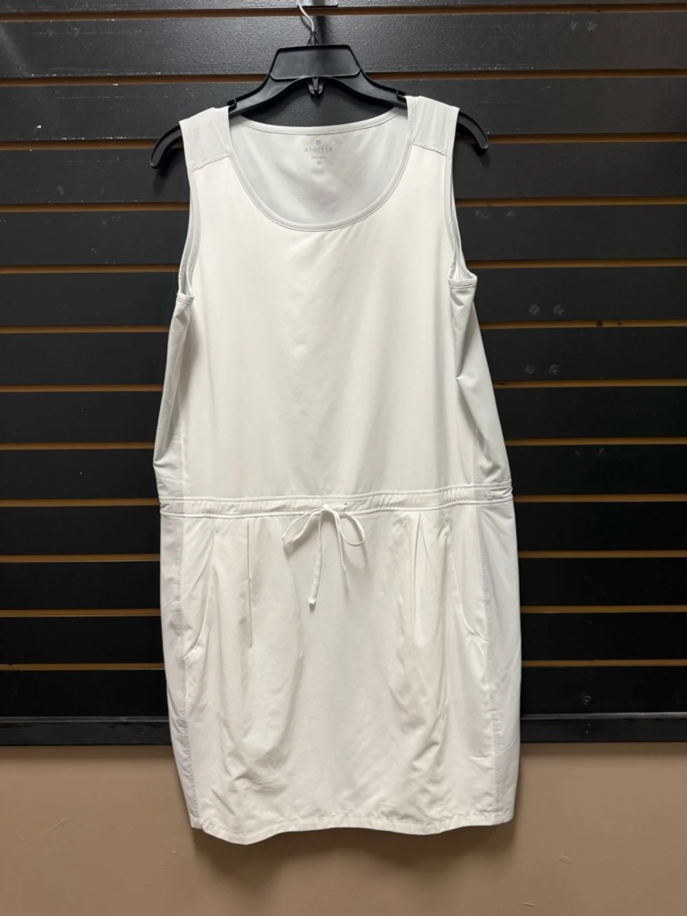 Athleta White Gray Sleeveless Drawstring Waist Dress Medium - Picture 1 of 4